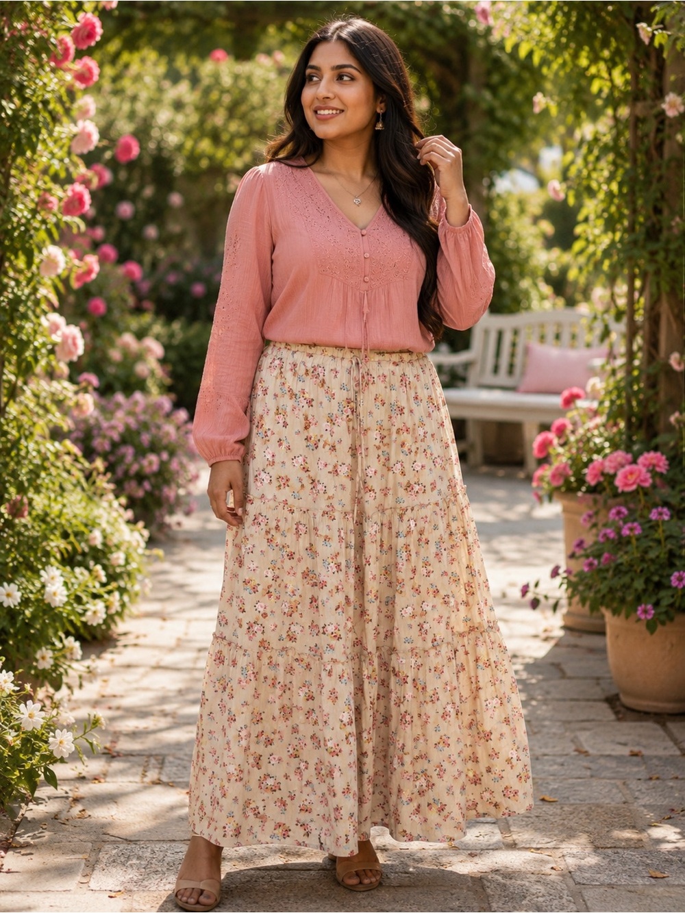 Celebrity Pink Floral Tiered Maxi Skirt – Size XXL (NWT)